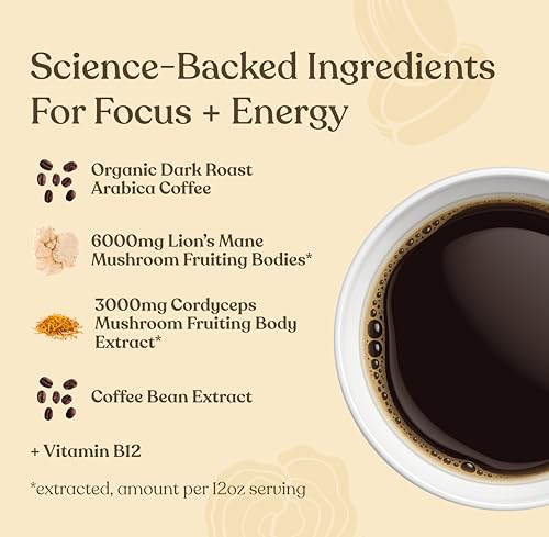 Four Sigmatic Focus Mushroom Coffee | Organic Ground Coffee with Lion's Mane Mushroom and Chaga for Better Focus and Immune Support | 12oz Bag