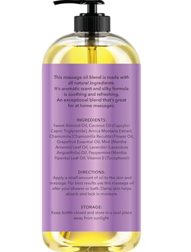 New York Biology Sore Muscle Massage Oil 8 Fl Oz – Made with 100% Natural Oils – Soothing Body Massage Oil - Absorbs Easily