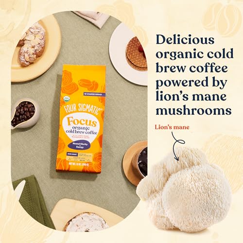 Four Sigmatic Focus Mushroom Coffee | Organic Ground Coffee with Lion's Mane Mushroom and Chaga for Better Focus and Immune Support | 12oz Bag