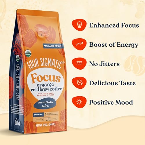 Four Sigmatic Focus Mushroom Coffee | Organic Ground Coffee with Lion's Mane Mushroom and Chaga for Better Focus and Immune Support | 12oz Bag