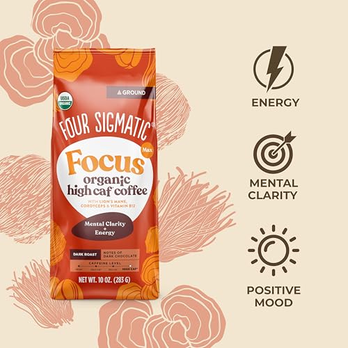 Four Sigmatic Focus Mushroom Coffee | Organic Ground Coffee with Lion's Mane Mushroom and Chaga for Better Focus and Immune Support | 12oz Bag