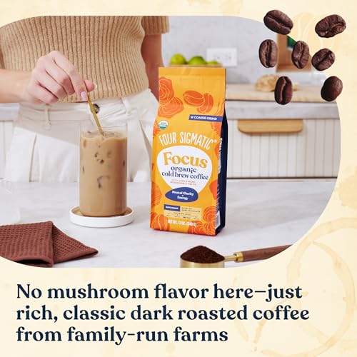 Four Sigmatic Focus Mushroom Coffee | Organic Ground Coffee with Lion's Mane Mushroom and Chaga for Better Focus and Immune Support | 12oz Bag