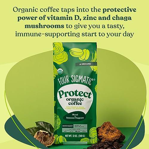 Four Sigmatic Focus Mushroom Coffee | Organic Ground Coffee with Lion's Mane Mushroom and Chaga for Better Focus and Immune Support | 12oz Bag
