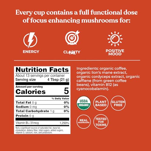 Four Sigmatic Focus Mushroom Coffee | Organic Ground Coffee with Lion's Mane Mushroom and Chaga for Better Focus and Immune Support | 12oz Bag