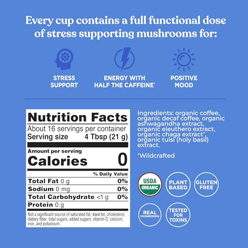 Four Sigmatic Focus Mushroom Coffee | Organic Ground Coffee with Lion's Mane Mushroom and Chaga for Better Focus and Immune Support | 12oz Bag
