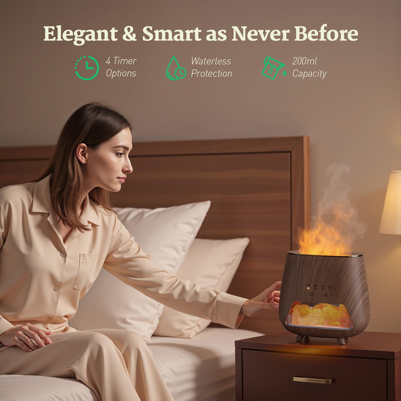 Essential Oil Diffuser for Home: 200ml Aromatherapy Diffuser with Himalayan Pink Salt Rock, Cool Mist Humidifier with Auto Off Function and 9 Colors LED Night Light for Bedroom