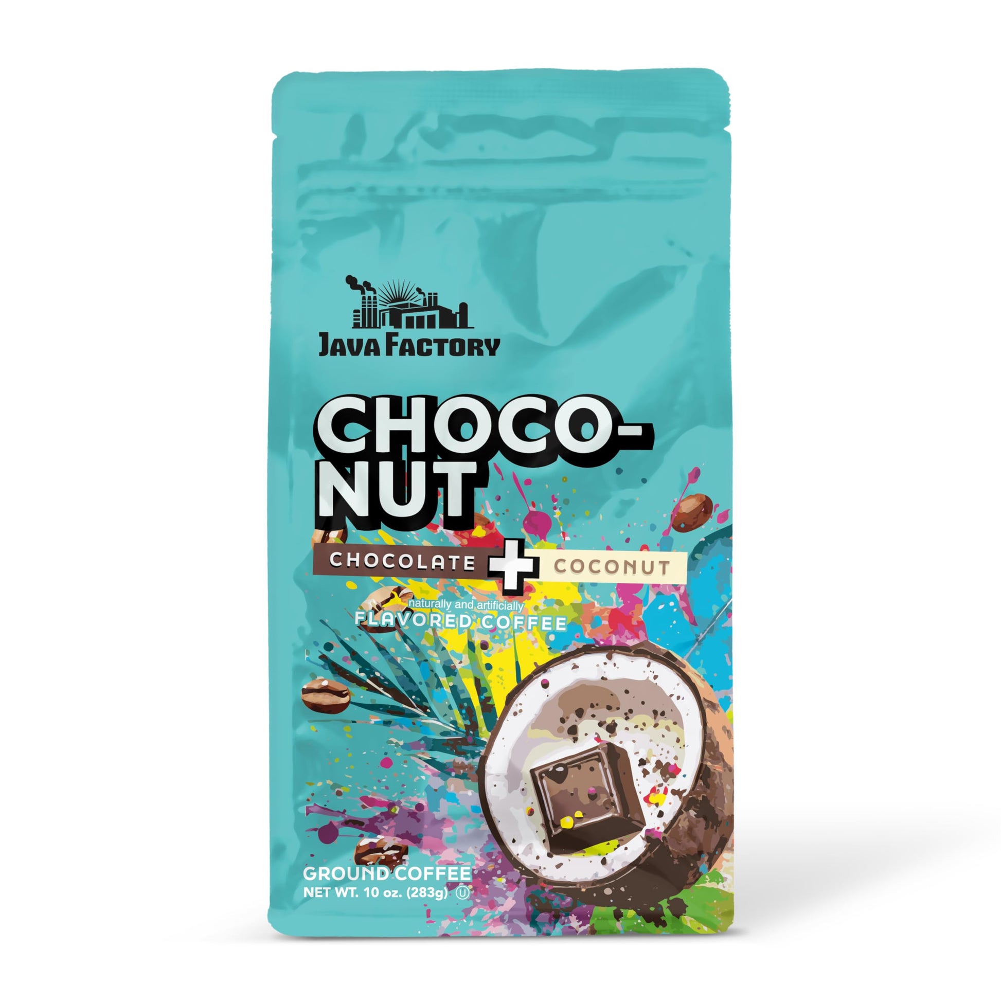 Java Factory Choconut Flavored Ground Coffee Bag – Chocolate and Coconut Brew, Made with 100% Arabica Beans - Flavor Enhanced, 10 Oz