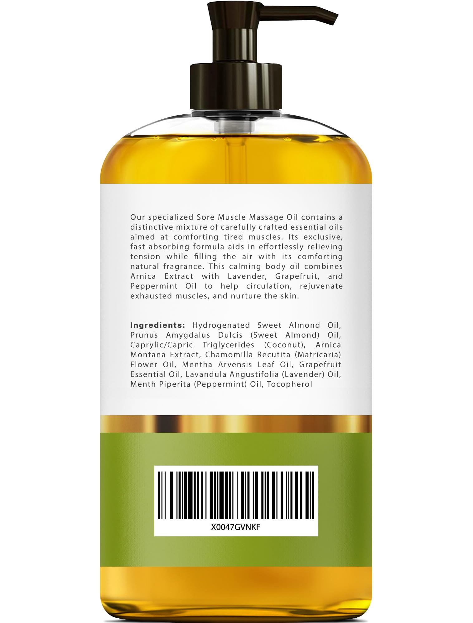 Arnica Sore Muscle Massage Oil – 100% Pure & Natural - Massage Therapy for Muscles & Joints – Body Oil Infused with Arnica Extract, Lavender, Peppermint & Chamomile Oils – 8 FL OZ