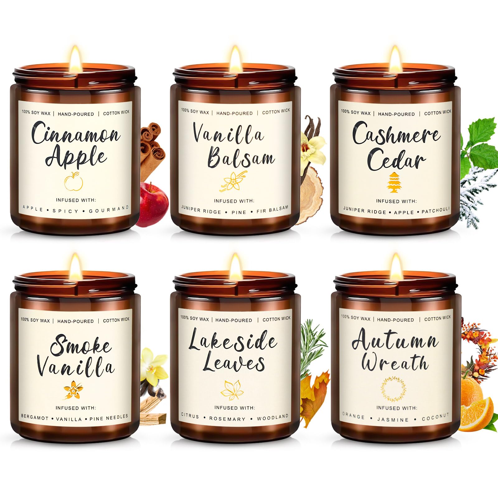 6 Pack Candles for Home Scented Aromatherapy Candle Gift Set for Women Soy Wax Long Lasting Amber Jar Candles Gift for Birthday Mother's Thanksgiving Day Present