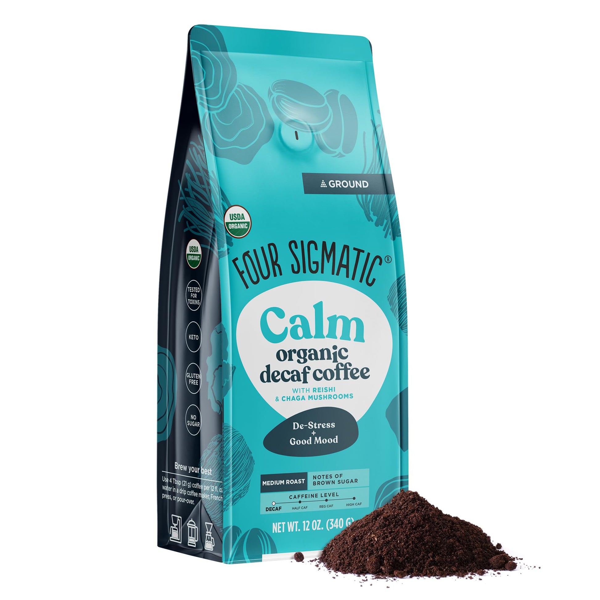 Four Sigmatic Focus Mushroom Coffee | Organic Ground Coffee with Lion's Mane Mushroom and Chaga for Better Focus and Immune Support | 12oz Bag