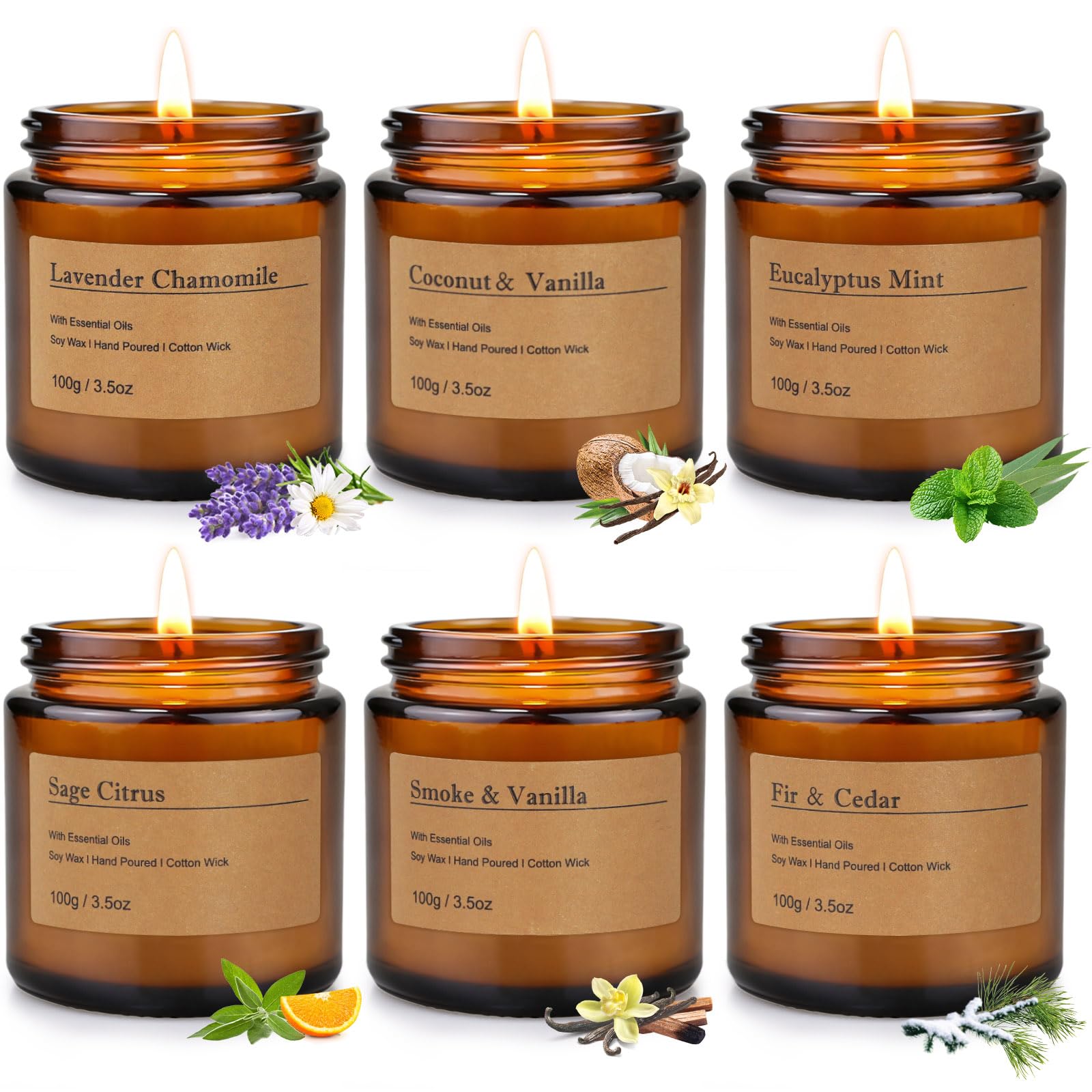 6 Pack Candles for Home Scented Aromatherapy Candle Gift Set for Women Soy Wax Long Lasting Amber Jar Candles Gift for Birthday Mother's Thanksgiving Day Present
