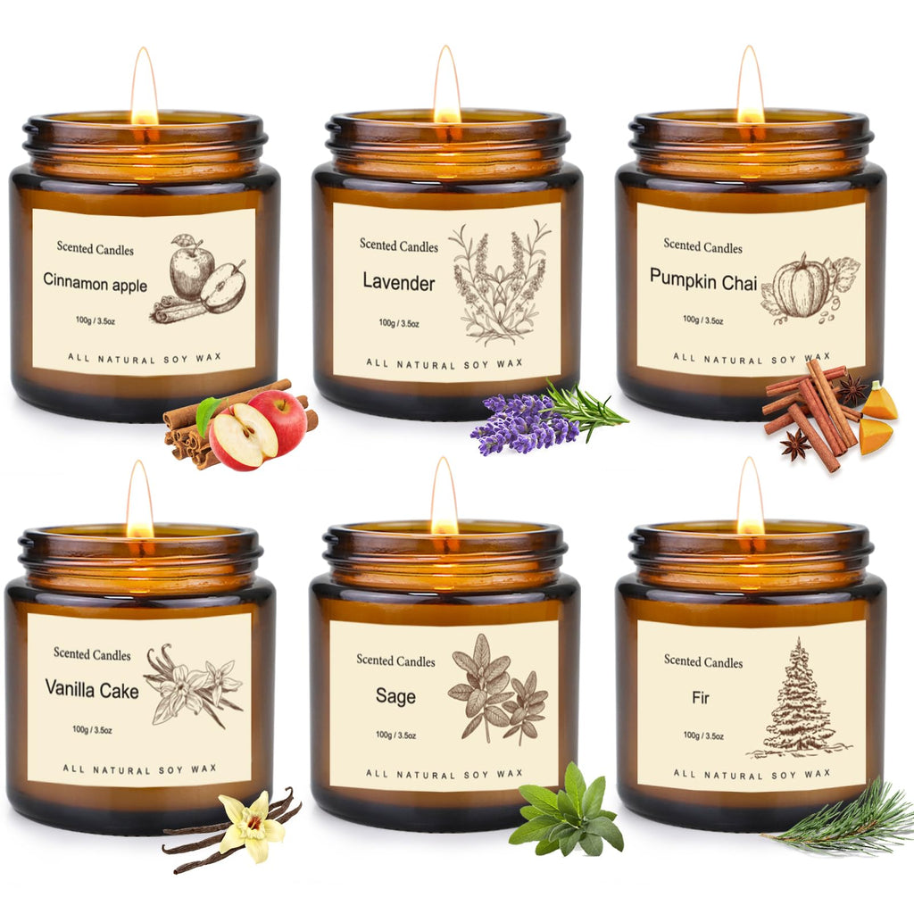 6 Pack Candles for Home Scented,Long Lasting Soy Candles for Home,Holiday Scented Candle Gift Set with Cinnamon Apple,Pumpkin Chai&Vanilla,Natural Aromatherapy Candles,Holiday Gifts for Women
