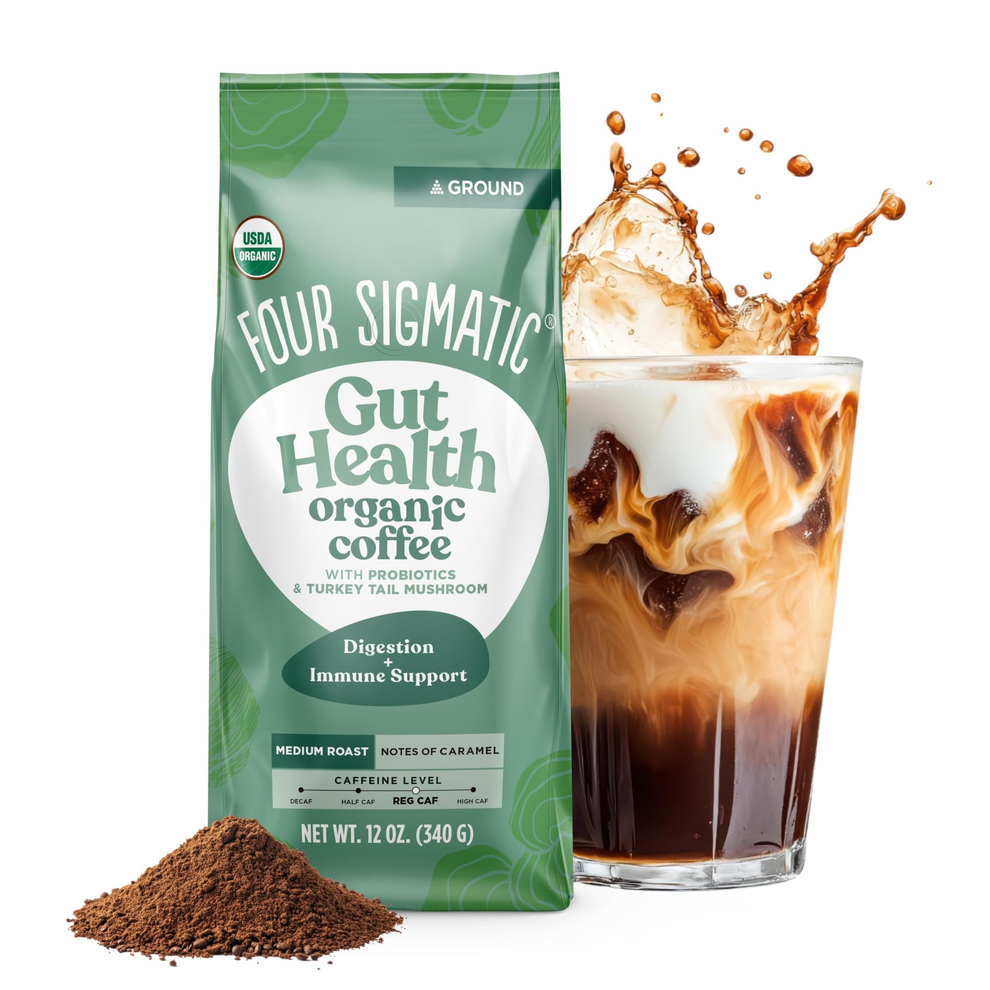 Four Sigmatic Focus Mushroom Coffee | Organic Ground Coffee with Lion's Mane Mushroom and Chaga for Better Focus and Immune Support | 12oz Bag
