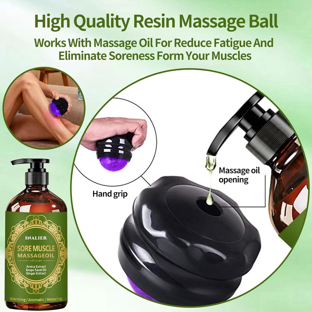 Valentines Day Gifts for Women Men,Massage Oil for Massage Therapy,3 Pack Cellulite,Sore Muscle & Lavender Massage Body Oil & Ginger Oil Lymphatic Drainage with Massage Ball,Galentines Gifts