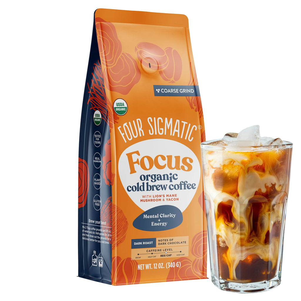 Four Sigmatic Focus Mushroom Coffee | Organic Ground Coffee with Lion's Mane Mushroom and Chaga for Better Focus and Immune Support | 12oz Bag
