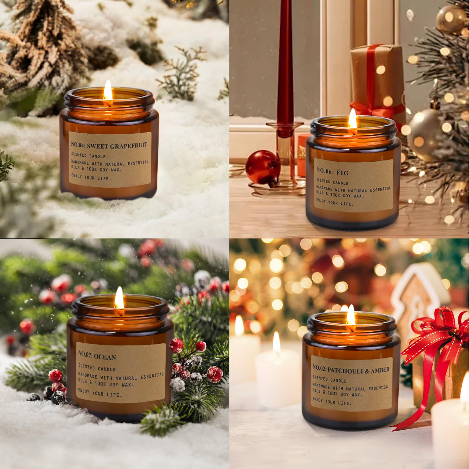 6 Pack Candles for Home Scented,Long Lasting Soy Candles for Home,Holiday Scented Candle Gift Set with Cinnamon Apple,Pumpkin Chai&Vanilla,Natural Aromatherapy Candles,Holiday Gifts for Women
