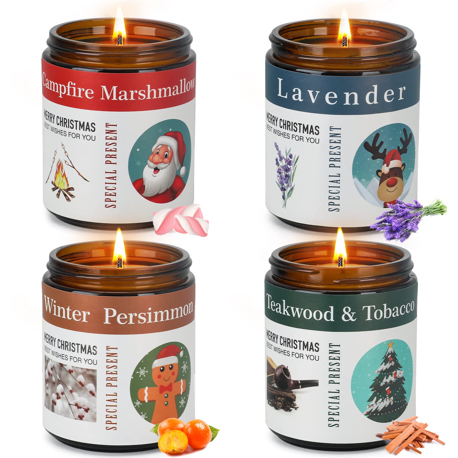 6 Pack Candles for Home Scented Aromatherapy Candle Gift Set for Women Soy Wax Long Lasting Amber Jar Candles Gift for Birthday Mother's Thanksgiving Day Present