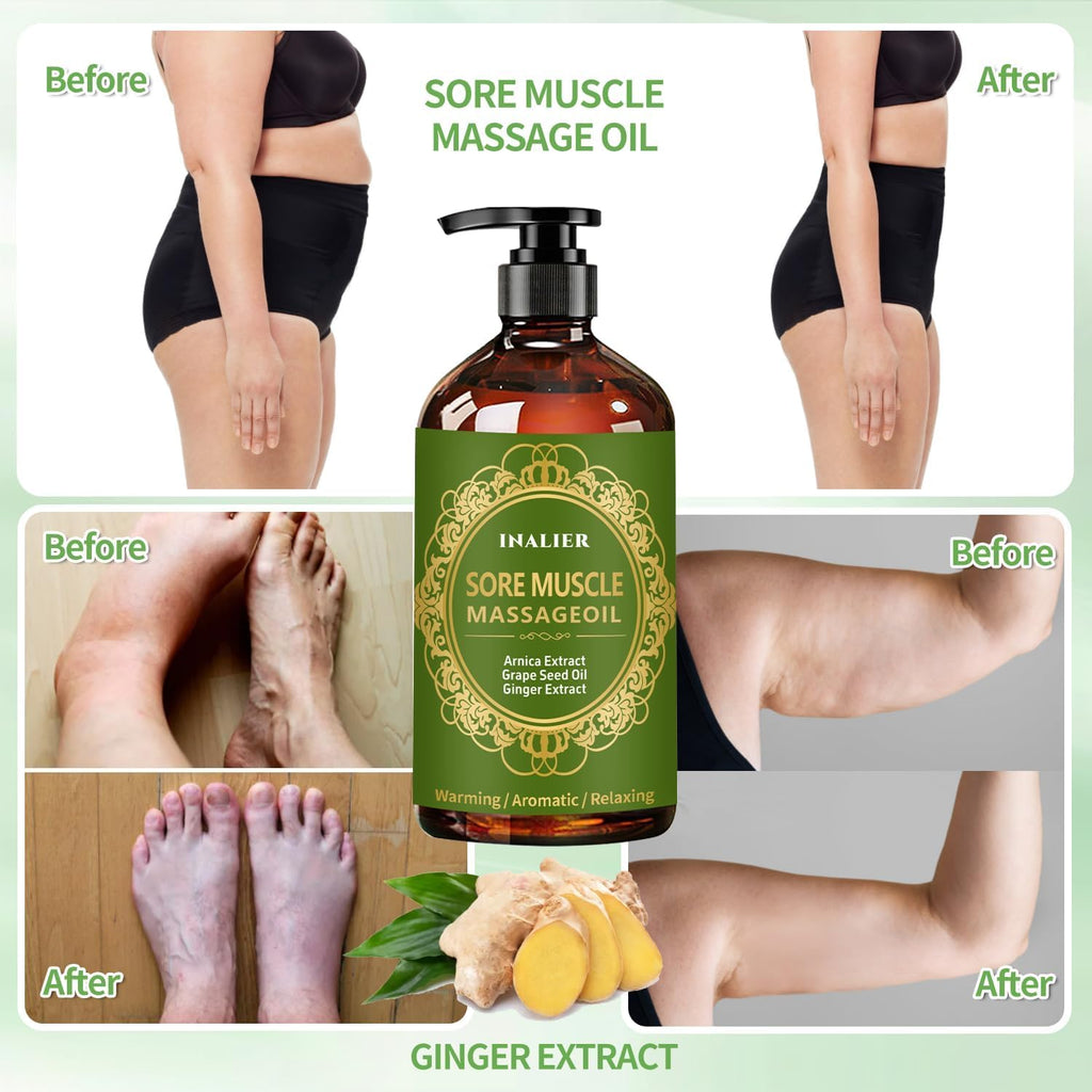 Valentines Day Gifts for Women Men,Massage Oil for Massage Therapy,3 Pack Cellulite,Sore Muscle & Lavender Massage Body Oil & Ginger Oil Lymphatic Drainage with Massage Ball,Galentines Gifts