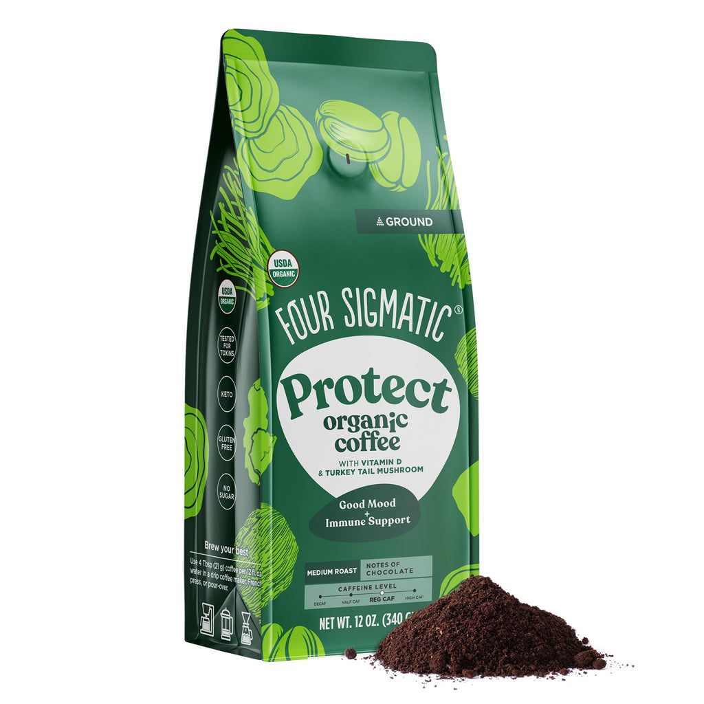 Four Sigmatic Focus Mushroom Coffee | Organic Ground Coffee with Lion's Mane Mushroom and Chaga for Better Focus and Immune Support | 12oz Bag