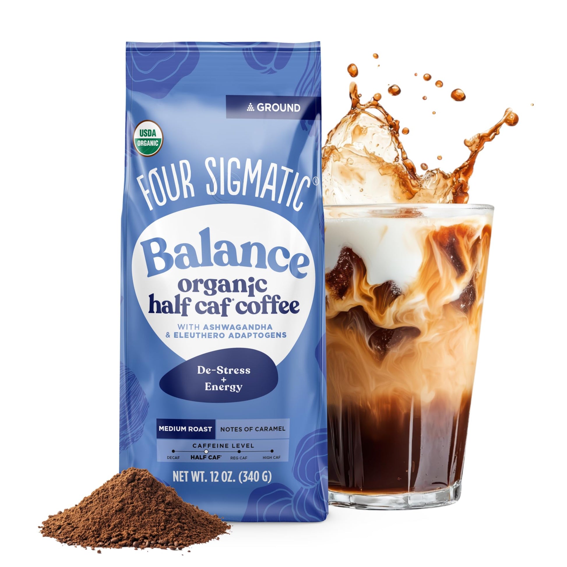 Four Sigmatic Focus Mushroom Coffee | Organic Ground Coffee with Lion's Mane Mushroom and Chaga for Better Focus and Immune Support | 12oz Bag