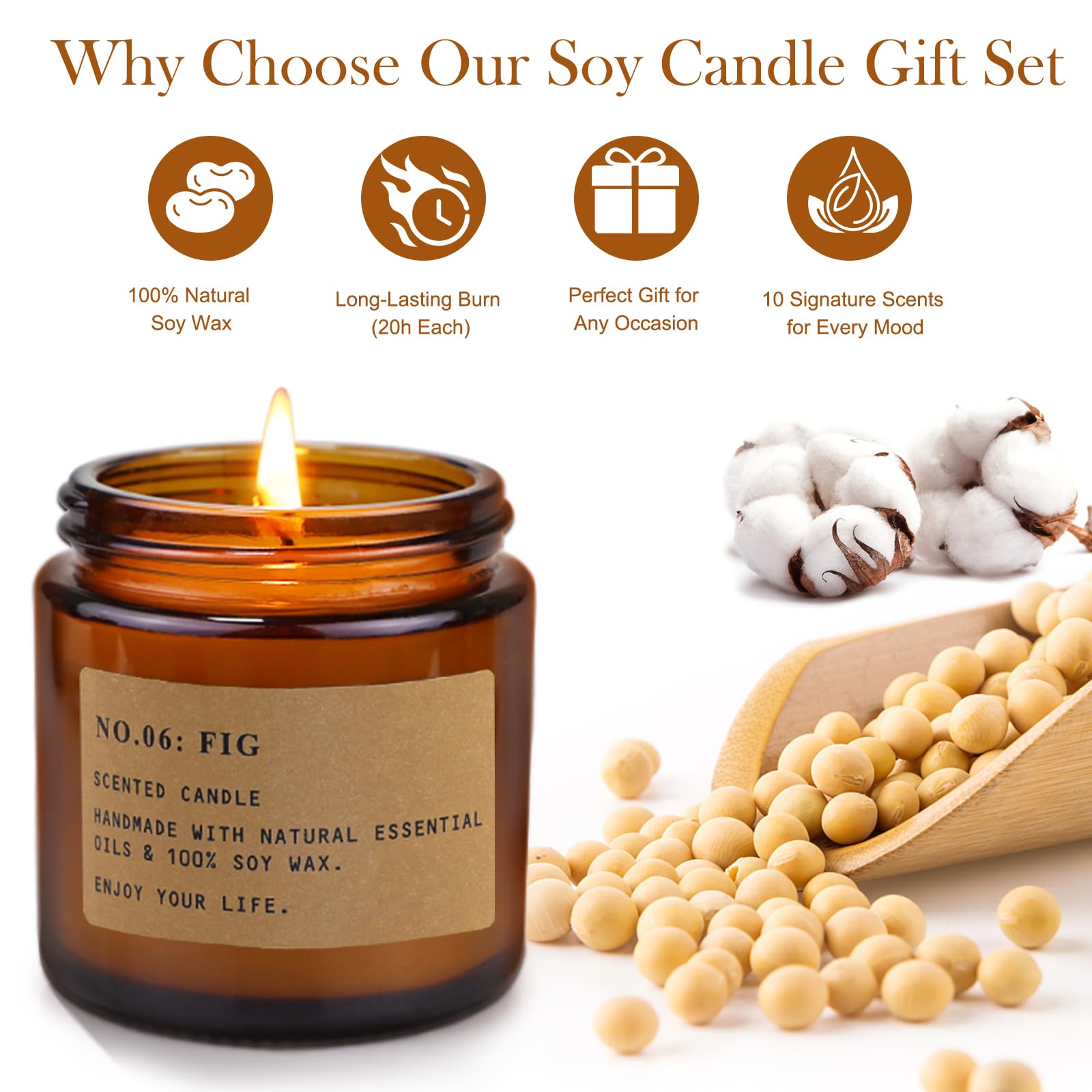 6 Pack Candles for Home Scented,Long Lasting Soy Candles for Home,Holiday Scented Candle Gift Set with Cinnamon Apple,Pumpkin Chai&Vanilla,Natural Aromatherapy Candles,Holiday Gifts for Women