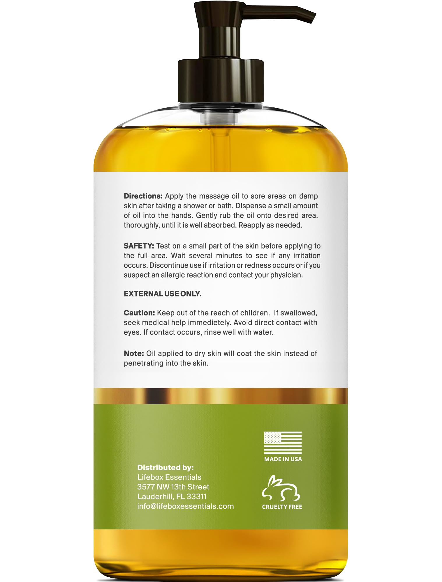 Arnica Sore Muscle Massage Oil – 100% Pure & Natural - Massage Therapy for Muscles & Joints – Body Oil Infused with Arnica Extract, Lavender, Peppermint & Chamomile Oils – 8 FL OZ