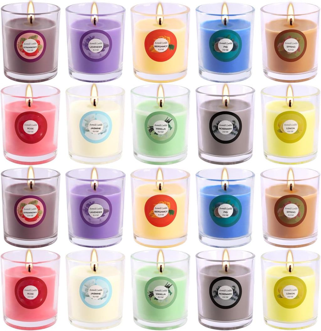 20 Pack Strong Scented Candles Gift Set with 10 Fragrances for Home and Women, Aromatherapy Soy Wax Glass Jar Candle