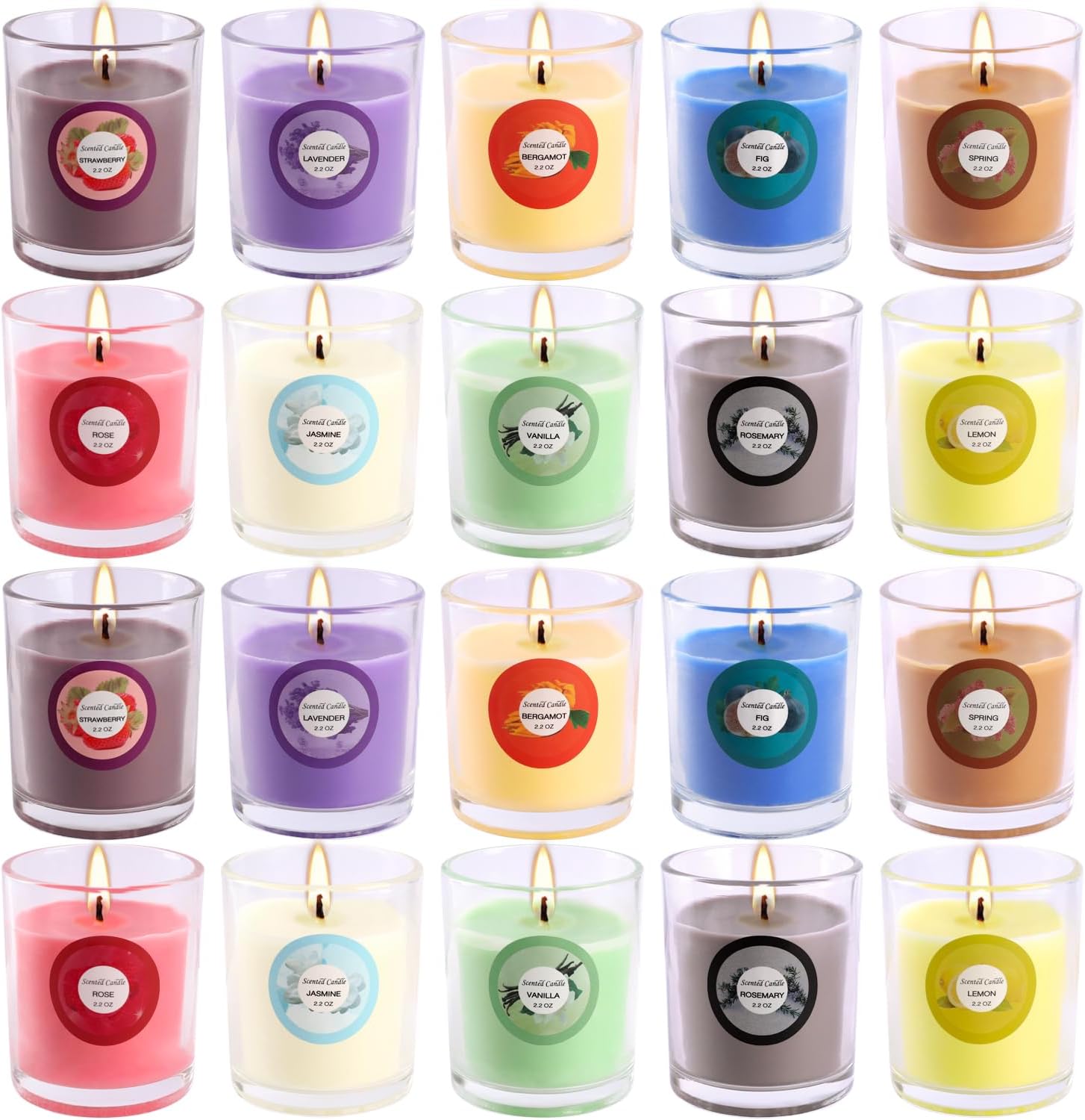20 Pack Strong Scented Candles Gift Set with 10 Fragrances for Home and Women, Aromatherapy Soy Wax Glass Jar Candle