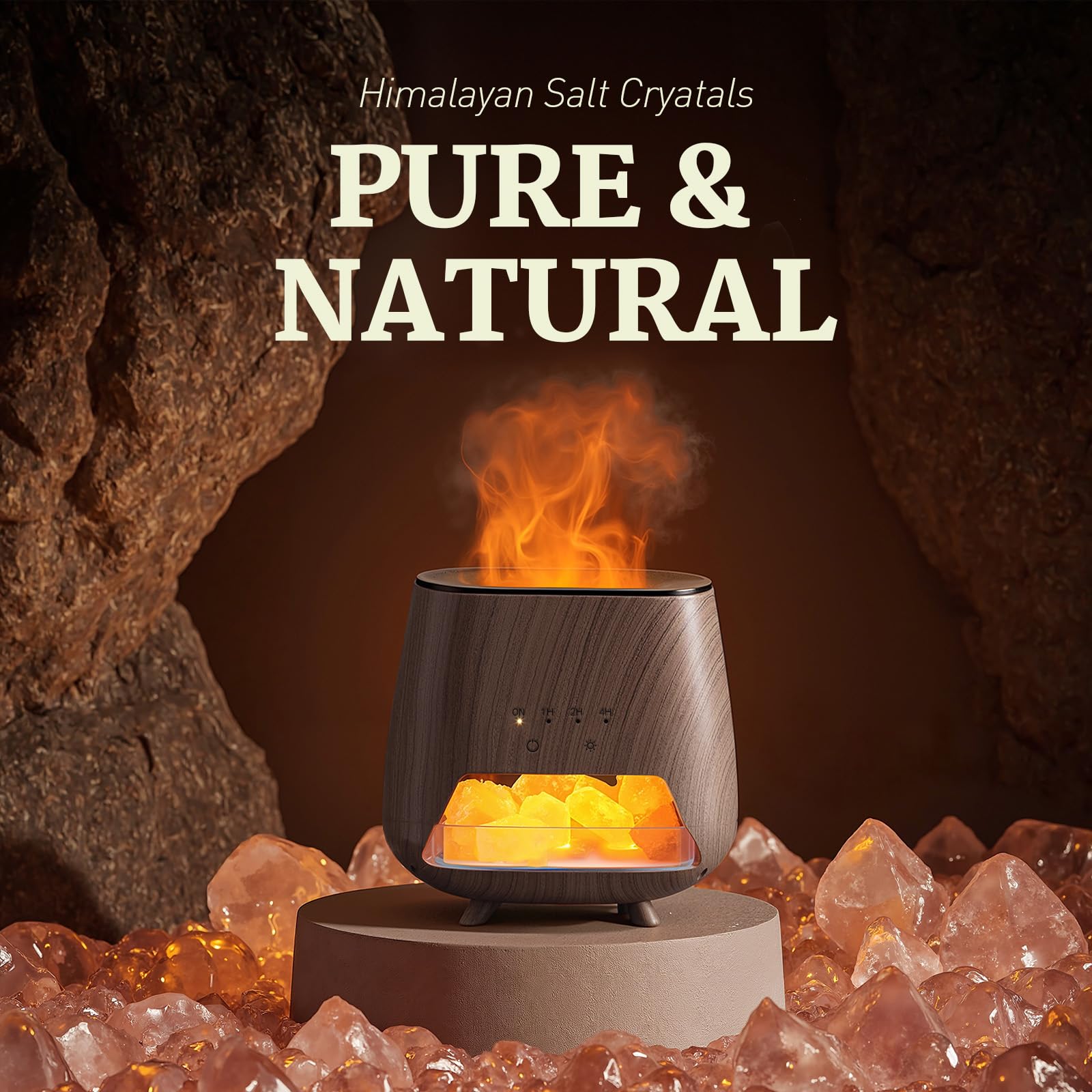 Essential Oil Diffuser for Home: 200ml Aromatherapy Diffuser with Himalayan Pink Salt Rock, Cool Mist Humidifier with Auto Off Function and 9 Colors LED Night Light for Bedroom