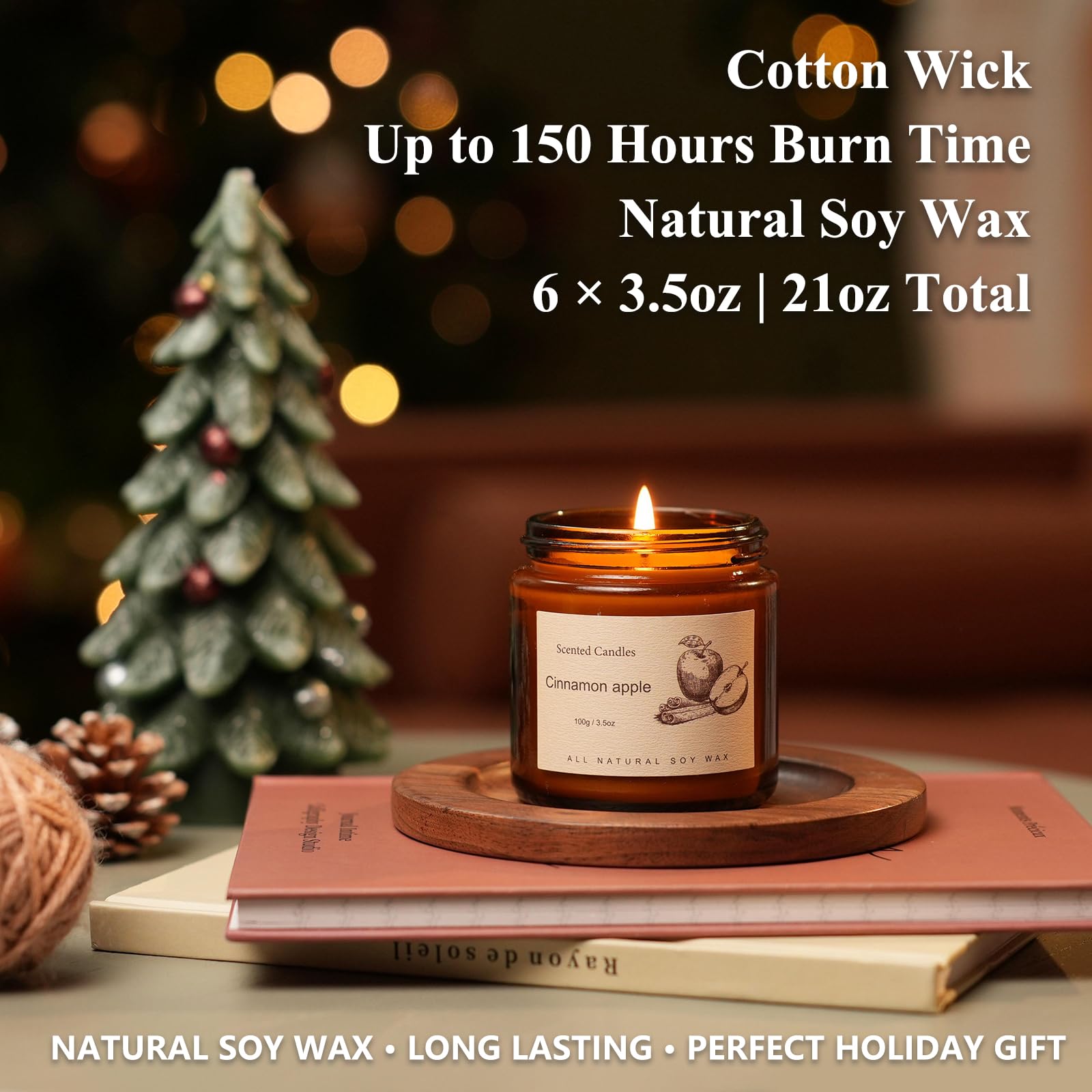 6 Pack Candles for Home Scented,Long Lasting Soy Candles for Home,Holiday Scented Candle Gift Set with Cinnamon Apple,Pumpkin Chai&Vanilla,Natural Aromatherapy Candles,Holiday Gifts for Women