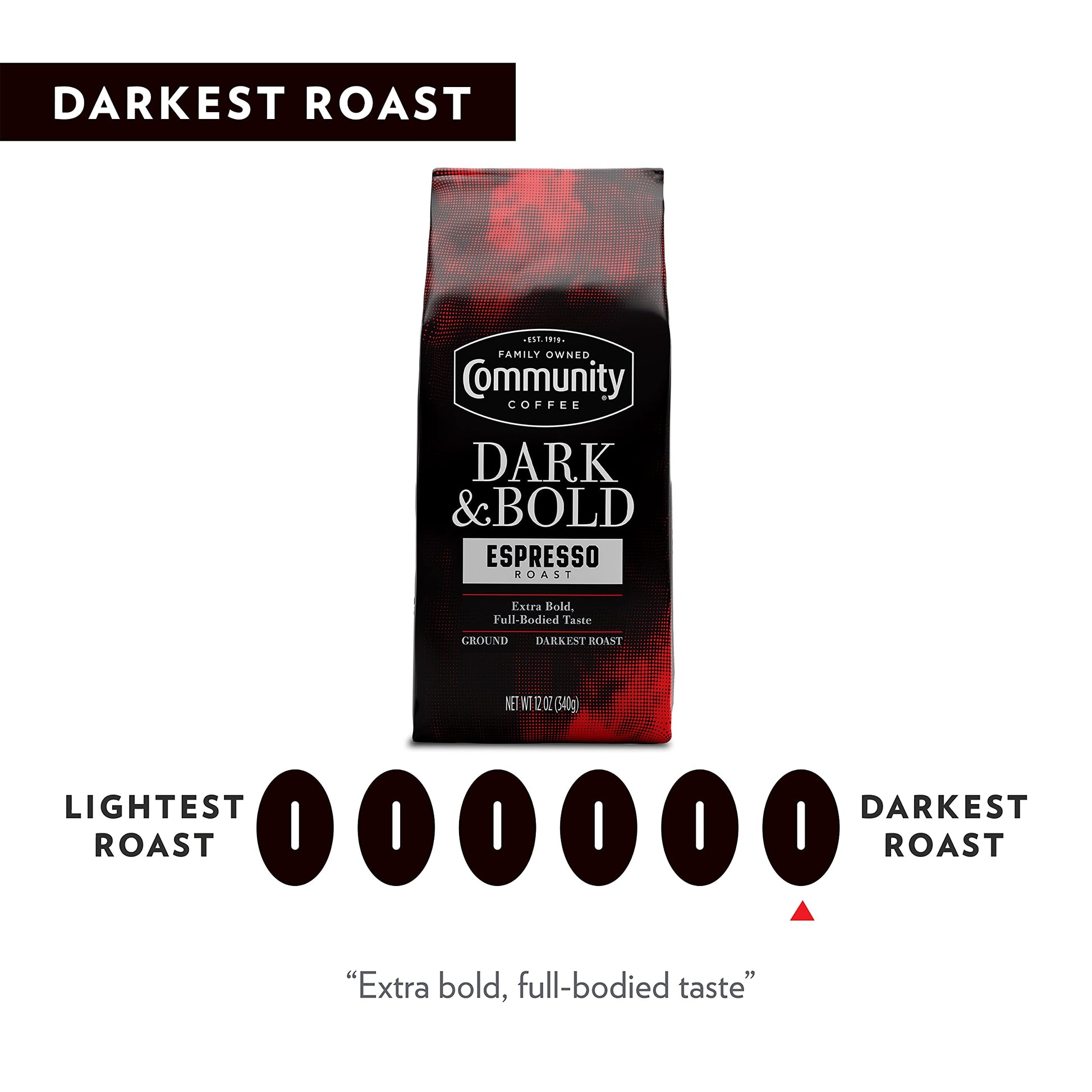 Community Coffee Dark & Bold Intense Blend, Dark Roast Ground Coffee, 12 Ounce Bag (Pack of 1)