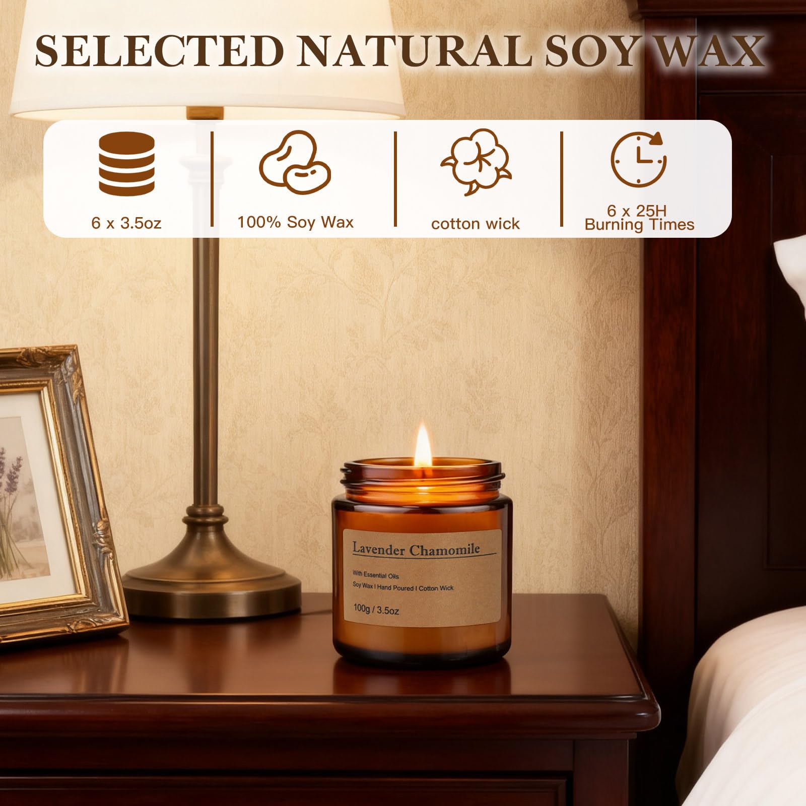 6 Pack Candles for Home Scented Aromatherapy Candle Gift Set for Women Soy Wax Long Lasting Amber Jar Candles Gift for Birthday Mother's Thanksgiving Day Present