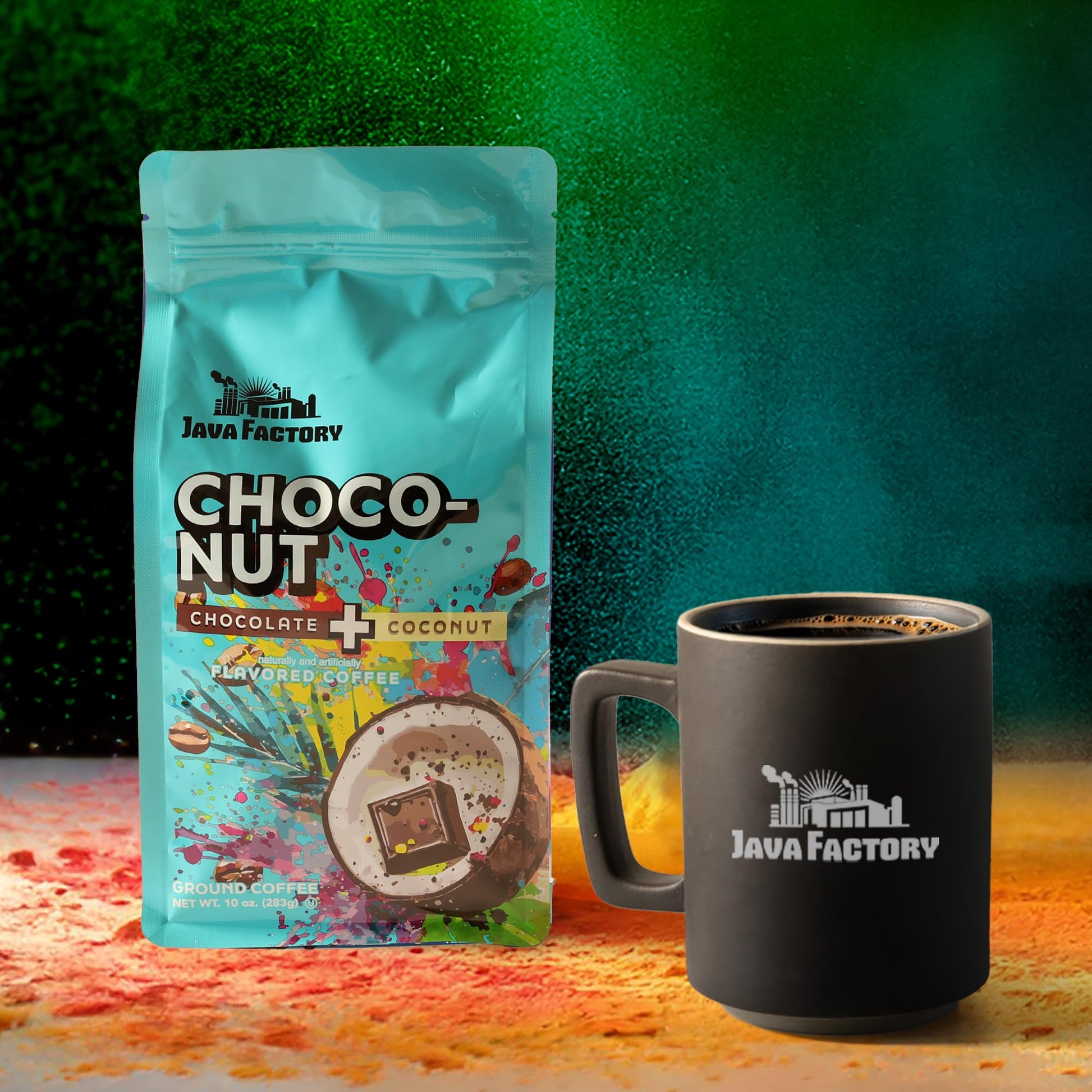 Java Factory Choconut Flavored Ground Coffee Bag – Chocolate and Coconut Brew, Made with 100% Arabica Beans - Flavor Enhanced, 10 Oz