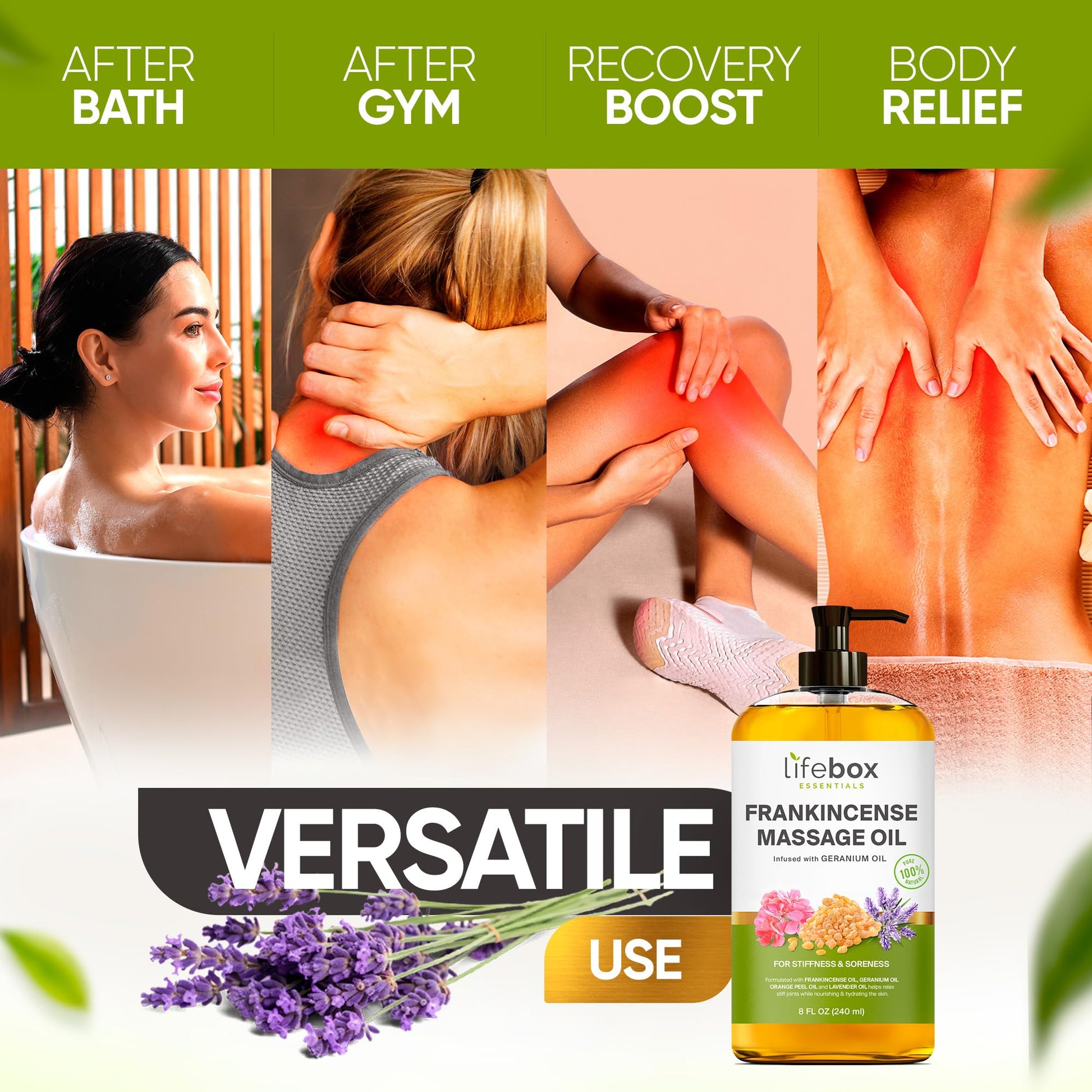 Arnica Sore Muscle Massage Oil – 100% Pure & Natural - Massage Therapy for Muscles & Joints – Body Oil Infused with Arnica Extract, Lavender, Peppermint & Chamomile Oils – 8 FL OZ