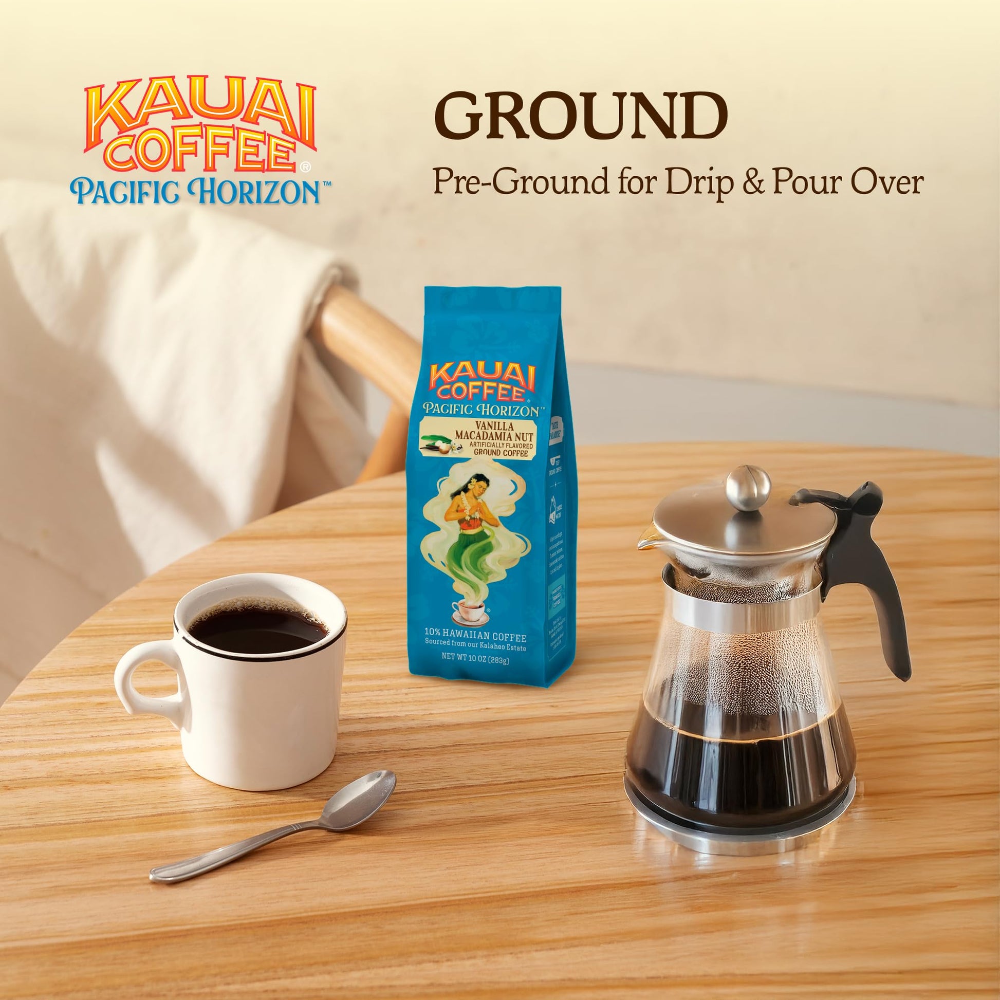 Kauai Coffee Ground Coffee – Smooth, Rich, Medium Roast – Nutty Caramel and Tropical Coconut – Arabica Coffee, 10% Hawaiian with No Bitterness – Coconut Caramel Crunch, 1 Pack of 10oz