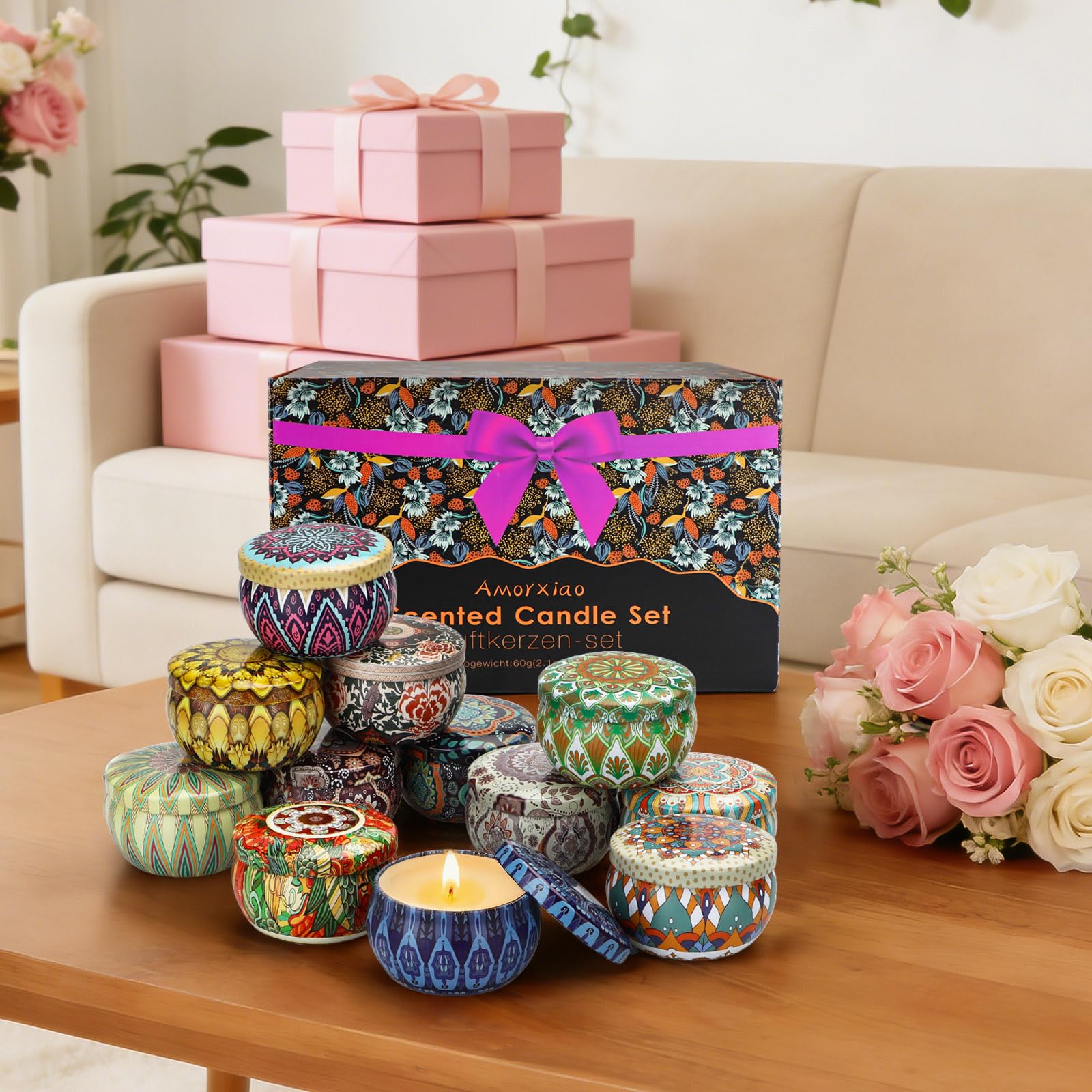 Scented Candles Gift Set,12 Pack Candles for Home Scented, 300 Hour Long Lasting Soy Wax Aromatherapy Candle Set, Birthday Gifts for Women with Gift Box