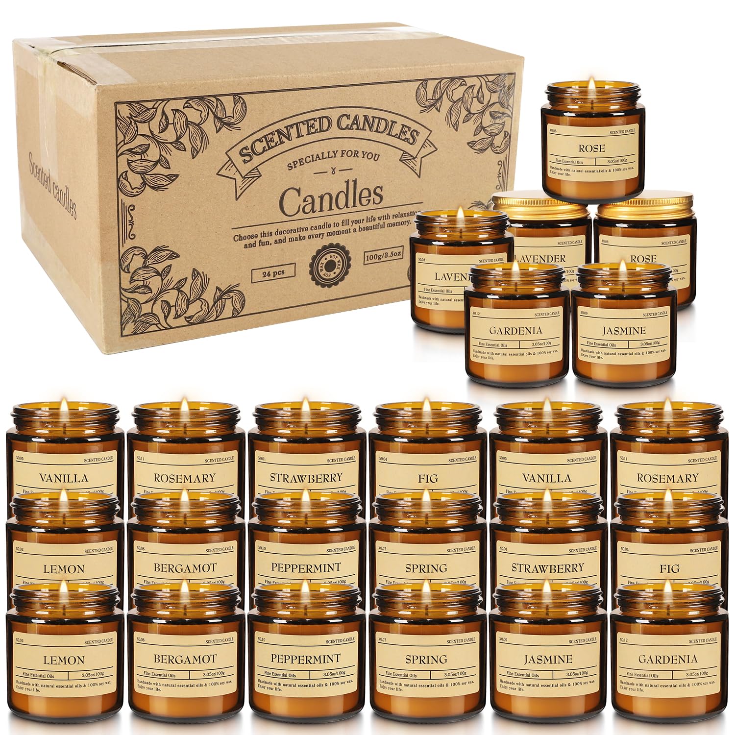 12Pack Scented Candle Set - Aromatherapy Candle Gift Set – Long Lasting Jar Candles for Men| Women, Ideal for Birthdays, Mother's Day Thanksgiving Gifts