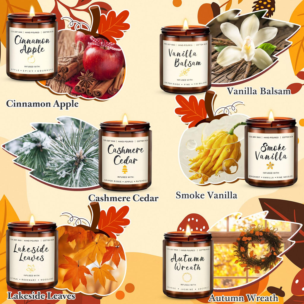 6 Pack Candles for Home Scented Aromatherapy Candle Gift Set for Women Soy Wax Long Lasting Amber Jar Candles Gift for Birthday Mother's Thanksgiving Day Present
