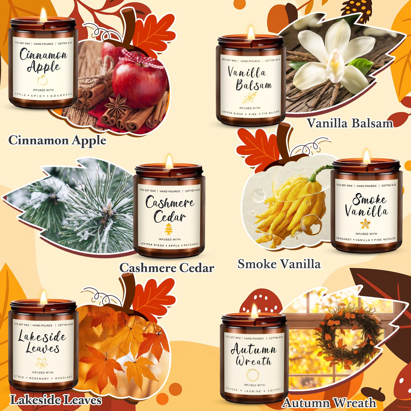 6 Pack Candles for Home Scented Aromatherapy Candle Gift Set for Women Soy Wax Long Lasting Amber Jar Candles Gift for Birthday Mother's Thanksgiving Day Present