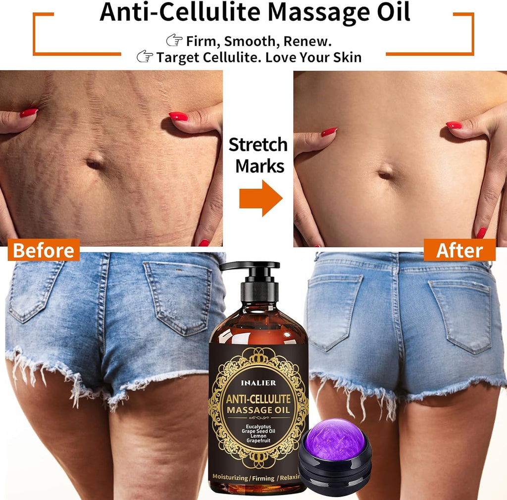 Valentines Day Gifts for Women Men,Massage Oil for Massage Therapy,3 Pack Cellulite,Sore Muscle & Lavender Massage Body Oil & Ginger Oil Lymphatic Drainage with Massage Ball,Galentines Gifts