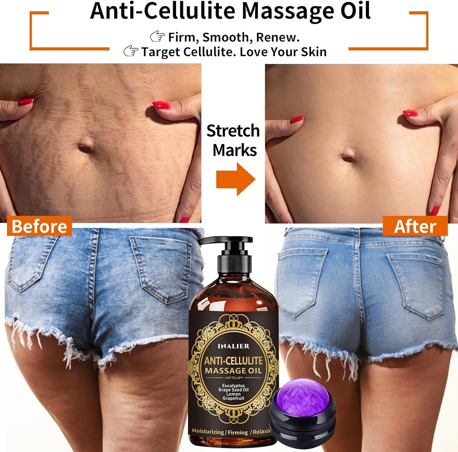 Valentines Day Gifts for Women Men,Massage Oil for Massage Therapy,3 Pack Cellulite,Sore Muscle & Lavender Massage Body Oil & Ginger Oil Lymphatic Drainage with Massage Ball,Galentines Gifts