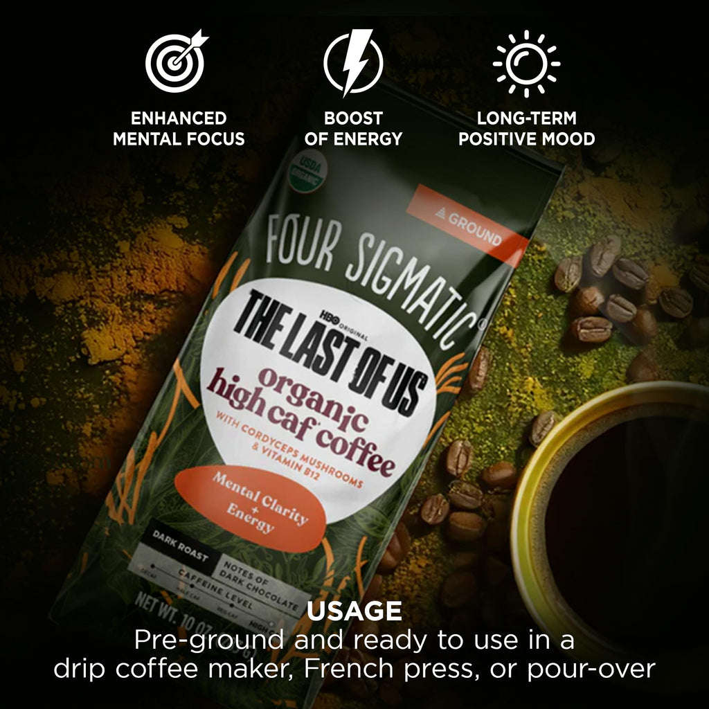 Four Sigmatic Focus Mushroom Coffee | Organic Ground Coffee with Lion's Mane Mushroom and Chaga for Better Focus and Immune Support | 12oz Bag