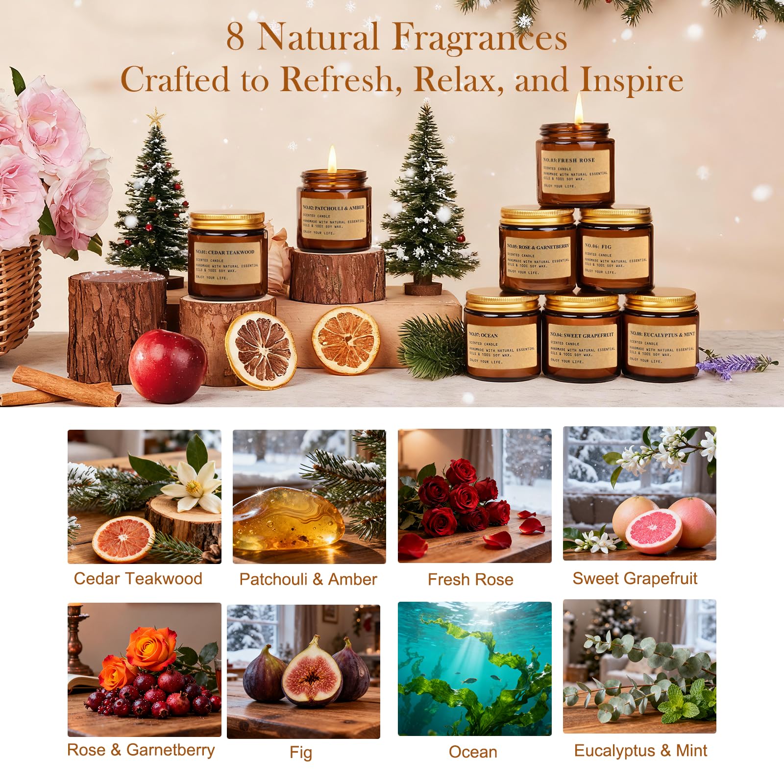 6 Pack Candles for Home Scented,Long Lasting Soy Candles for Home,Holiday Scented Candle Gift Set with Cinnamon Apple,Pumpkin Chai&Vanilla,Natural Aromatherapy Candles,Holiday Gifts for Women