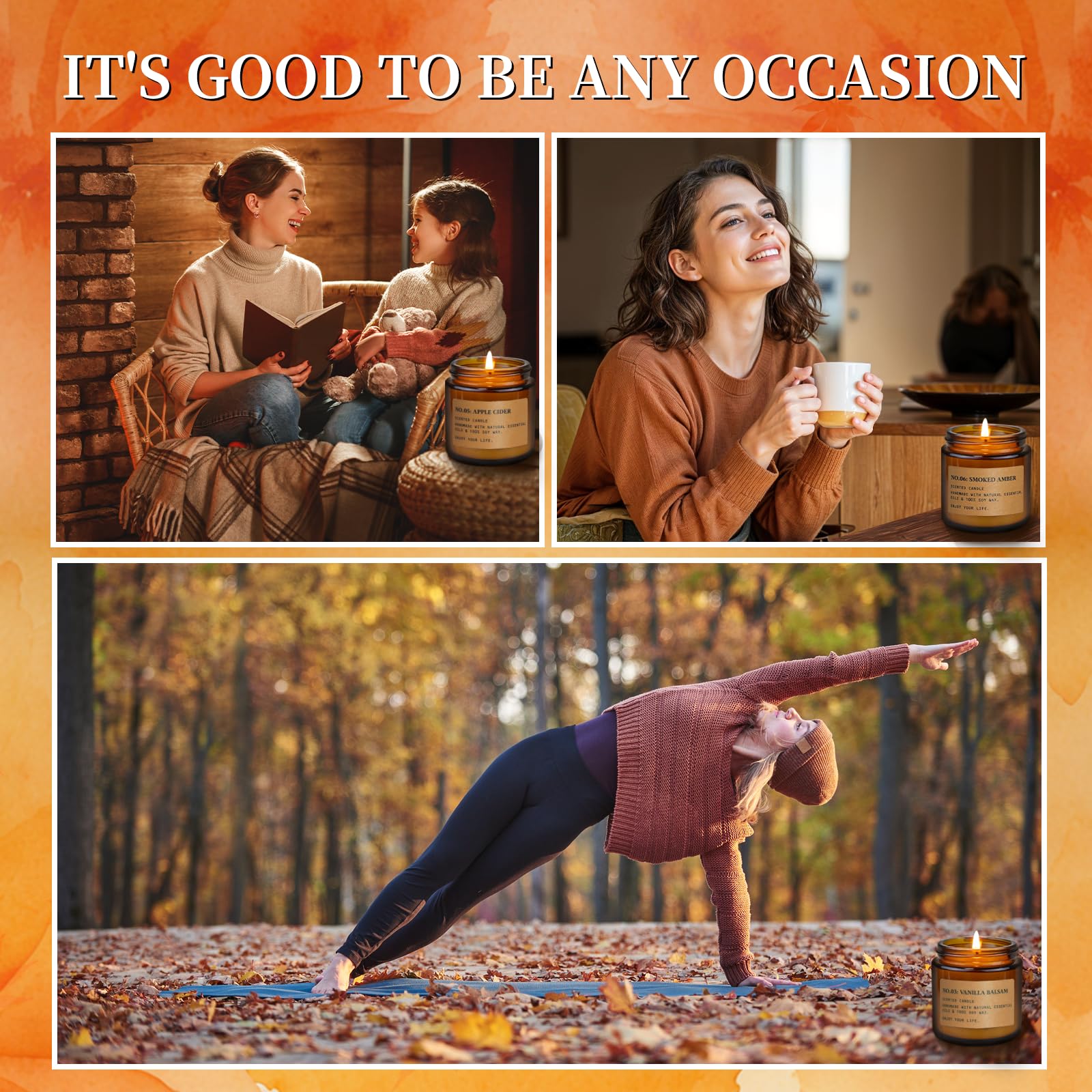 6 Pack Candles for Home Scented Aromatherapy Candle Gift Set for Women Soy Wax Long Lasting Amber Jar Candles Gift for Birthday Mother's Thanksgiving Day Present