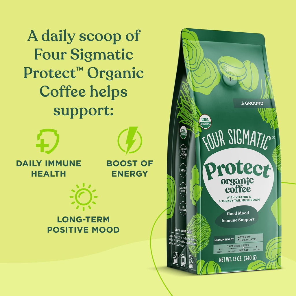 Four Sigmatic Focus Mushroom Coffee | Organic Ground Coffee with Lion's Mane Mushroom and Chaga for Better Focus and Immune Support | 12oz Bag