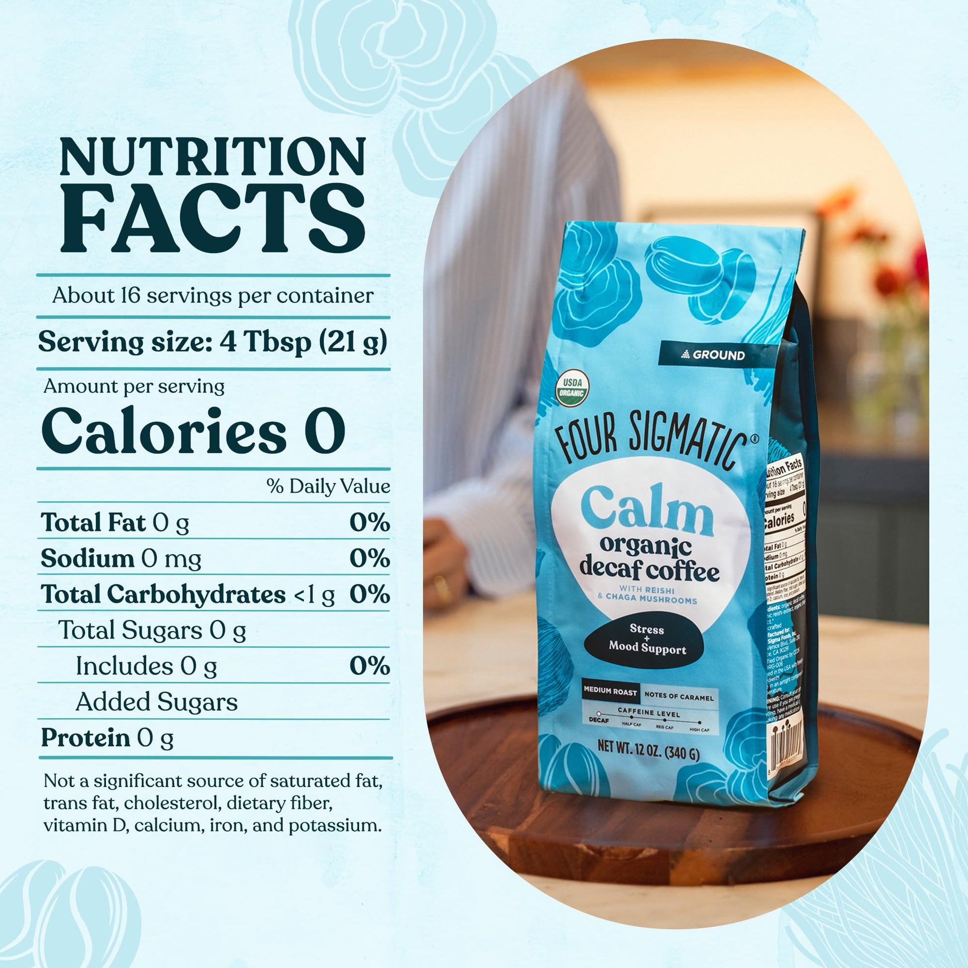 Four Sigmatic Focus Mushroom Coffee | Organic Ground Coffee with Lion's Mane Mushroom and Chaga for Better Focus and Immune Support | 12oz Bag