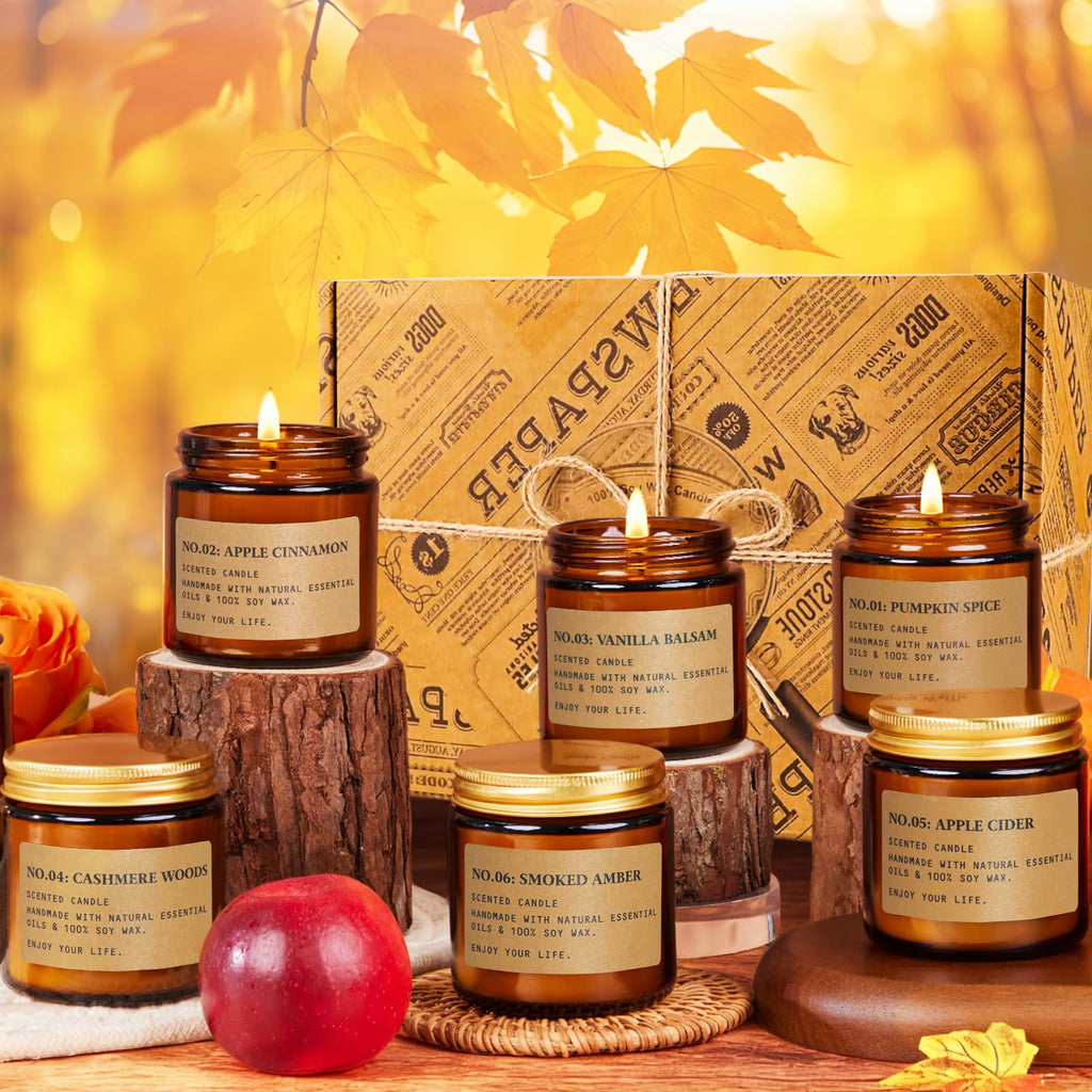 6 Pack Candles for Home Scented Aromatherapy Candle Gift Set for Women Soy Wax Long Lasting Amber Jar Candles Gift for Birthday Mother's Thanksgiving Day Present