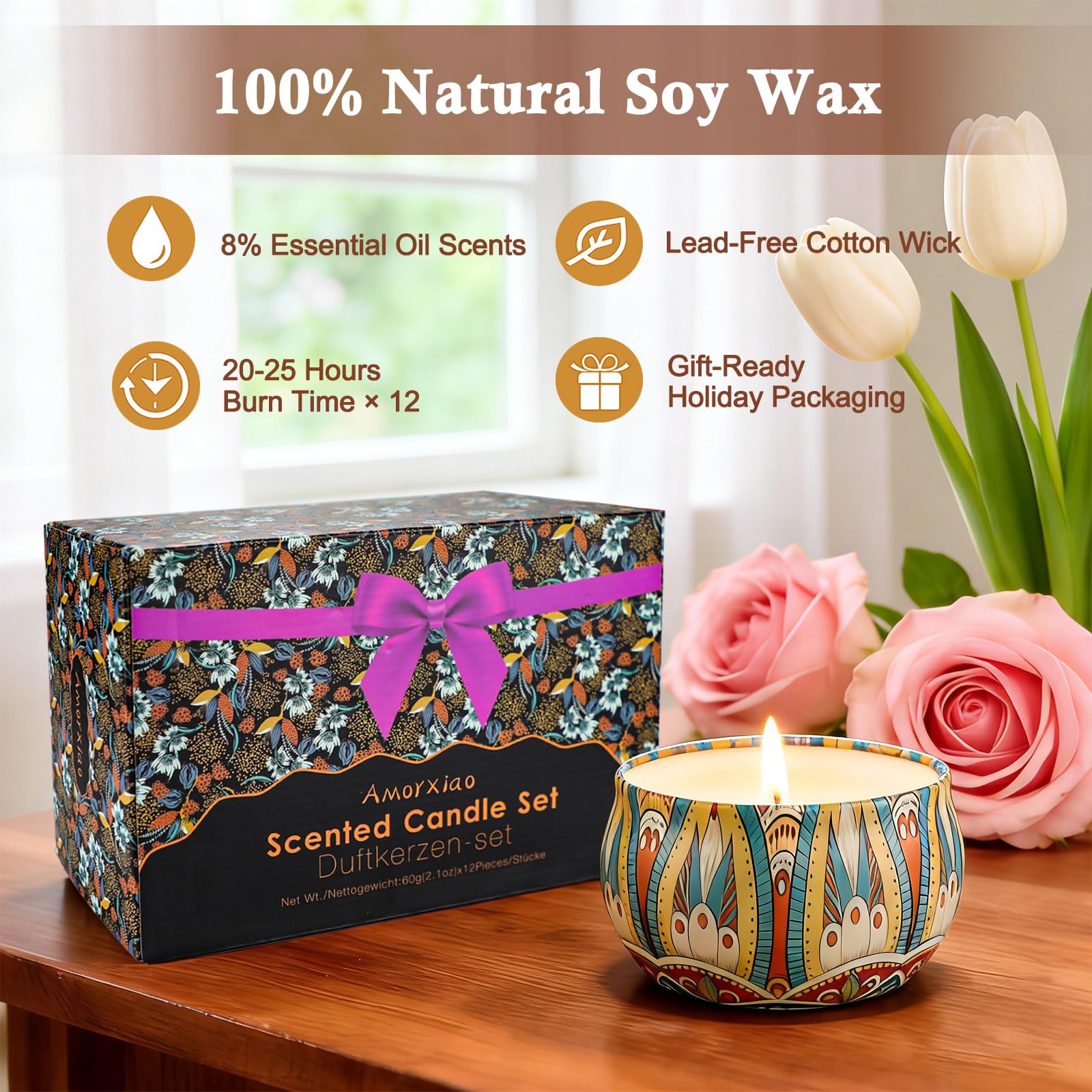 Scented Candles Gift Set,12 Pack Candles for Home Scented, 300 Hour Long Lasting Soy Wax Aromatherapy Candle Set, Birthday Gifts for Women with Gift Box
