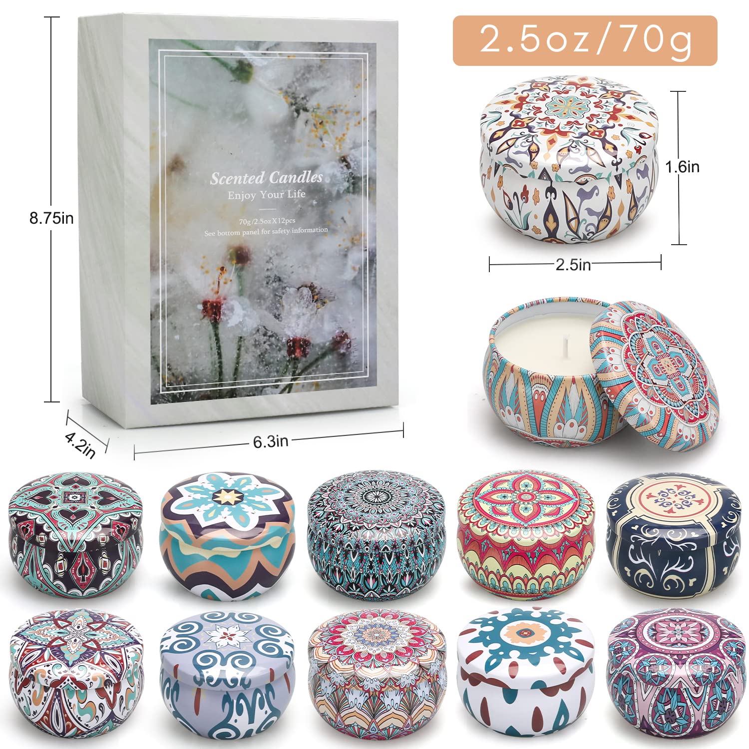 Scented Candles Gift Set,12 Pack Candles for Home Scented, 300 Hour Long Lasting Soy Wax Aromatherapy Candle Set, Birthday Gifts for Women with Gift Box