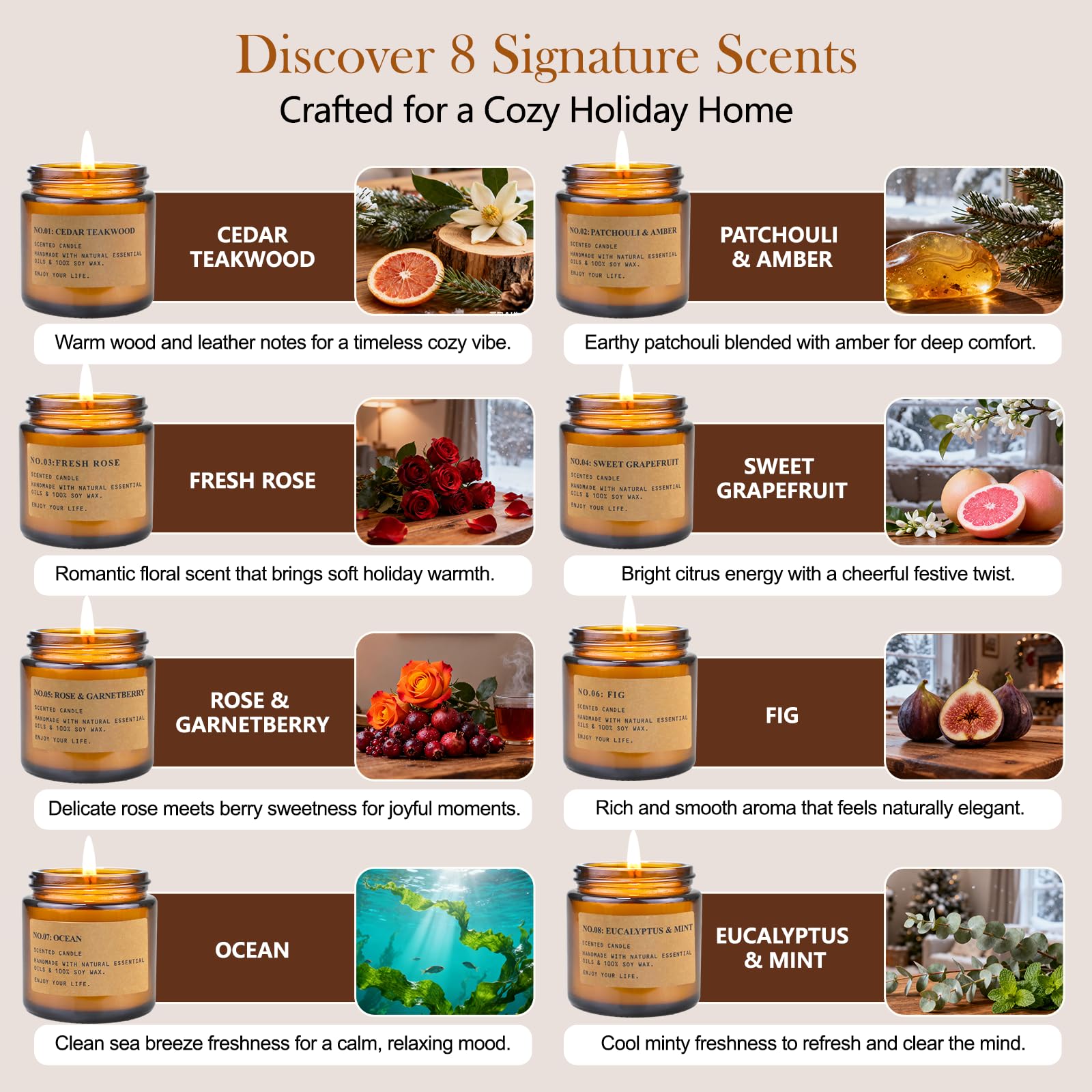 6 Pack Candles for Home Scented,Long Lasting Soy Candles for Home,Holiday Scented Candle Gift Set with Cinnamon Apple,Pumpkin Chai&Vanilla,Natural Aromatherapy Candles,Holiday Gifts for Women